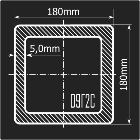 Труба проф. 180*180*5,0 09Г2С Феррум 12м ГОСТ 30245-2003