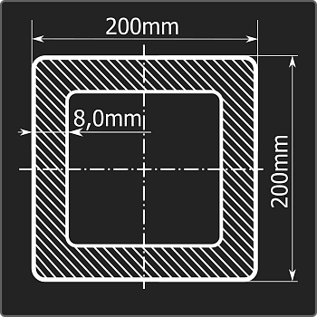Труба проф. 200*200*8,0 ст.3сп Феррум 12м ГОСТ 30245-2003