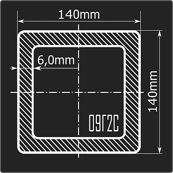 Труба проф. 140*140*6,0 09Г2С Феррум 12м ГОСТ 30245-2003