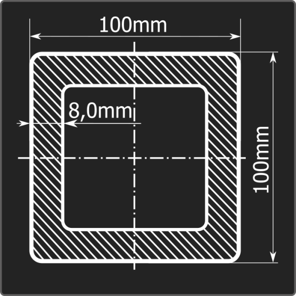 Труба проф. 100*100*8,0 ст.3сп Феррум 12м ГОСТ 13663-86