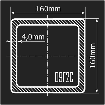 Труба проф. 160*160*4,0 09Г2С Феррум 12м ГОСТ 30245-2003